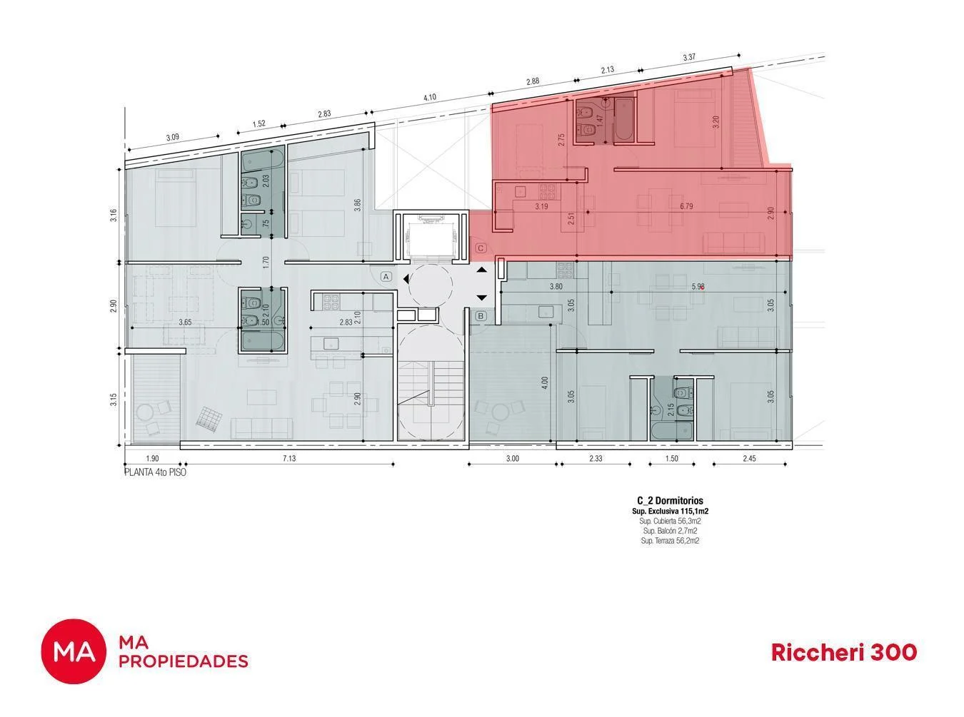 Depto 2 dormitorios, terraza exclusiva,cochera, amenities - Riccheri 300 - Pichincha Rosario | Venta