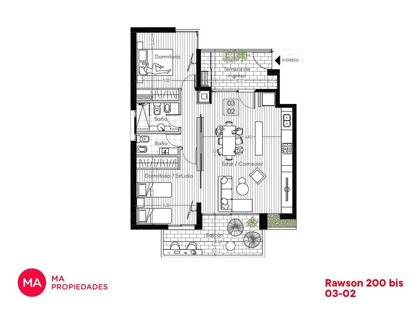 Departamento 2 dormitorios, balcón y terraza exclusiva - Rawson 200 bis - Refinerías Rosario | Venta