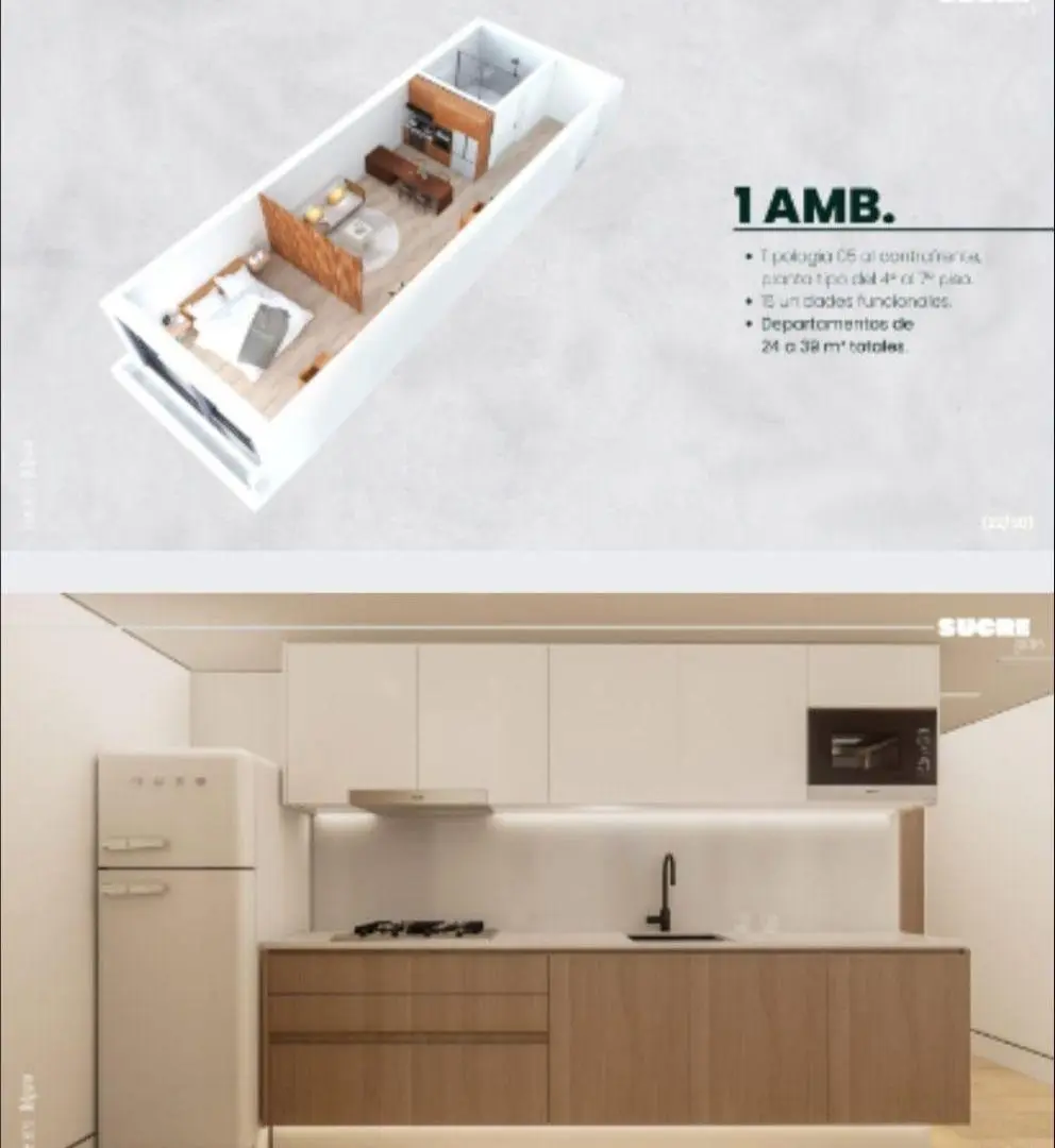 1 Amb 21 m² Cfte Bcon 4° Piso "Sucre Garden / Arcos" Full Amenities a Estrenar E/diciembre 2027 2