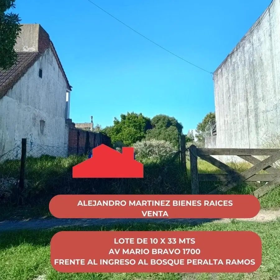 LOTE EN VENTA DE 10 X 33 MTS SOBRE AV MARIO BRAVO 5