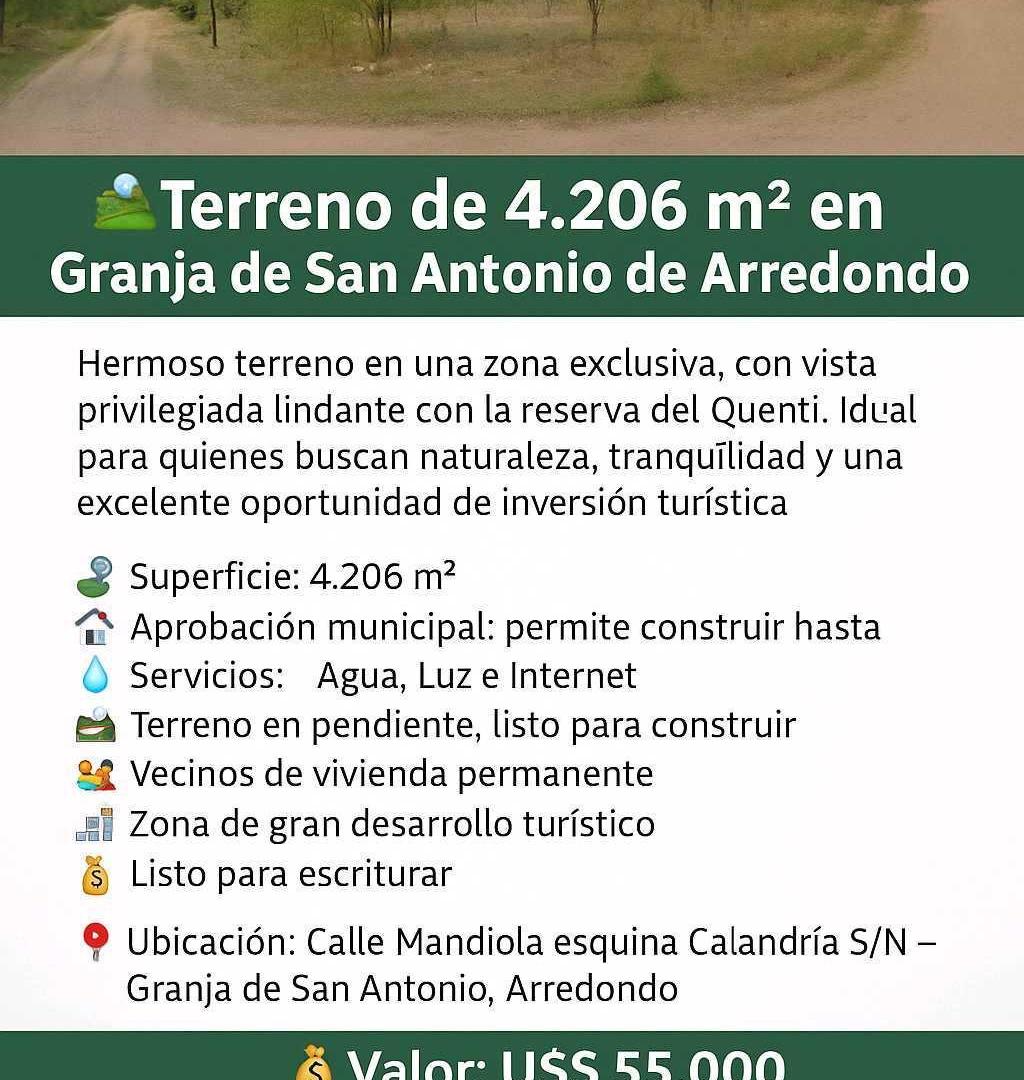 🏞️ Terreno de 4.206 m² en Granja de San Antonio de Arredondo