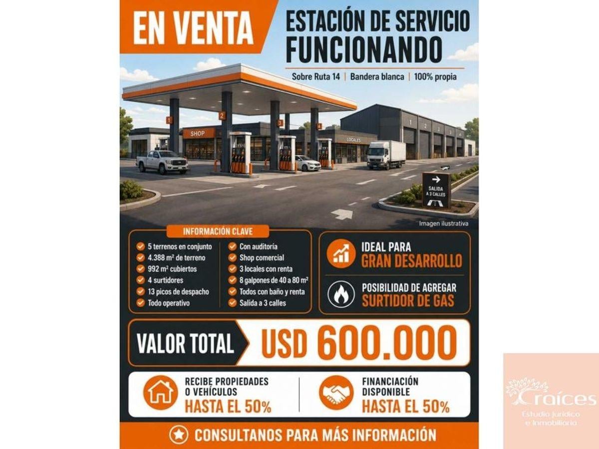 Estación de Servicio en Ruta 14 + Renta galpones locales shop y mas