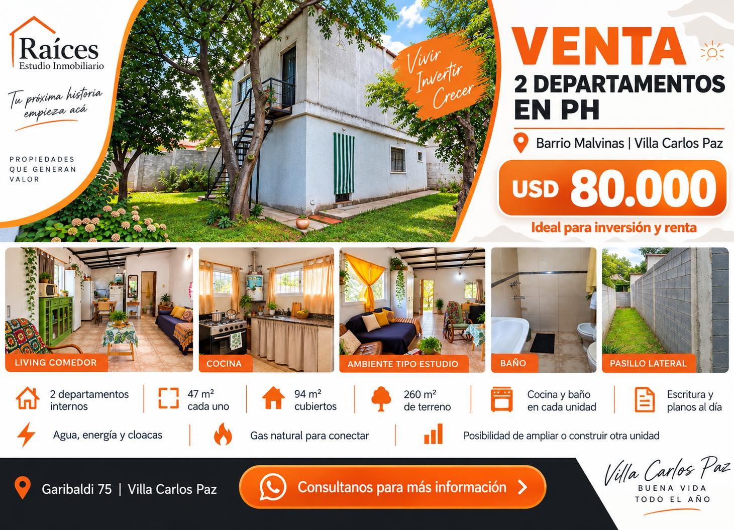 VENTA – 2 DEPARTAMENTOS EN PH | BARRIO MALVINAS – VILLA CARLOS PAZ
Excelente oportunidad para invers