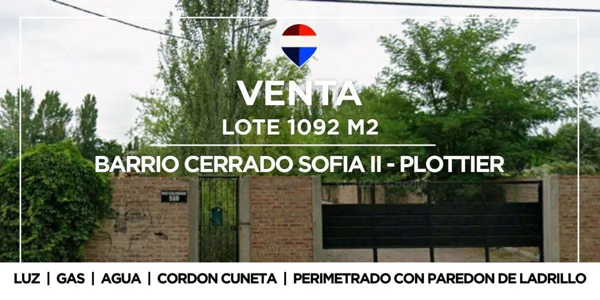 VENTA LOTE  B° CERRADO SOFIA II, PLOTTIER. 2