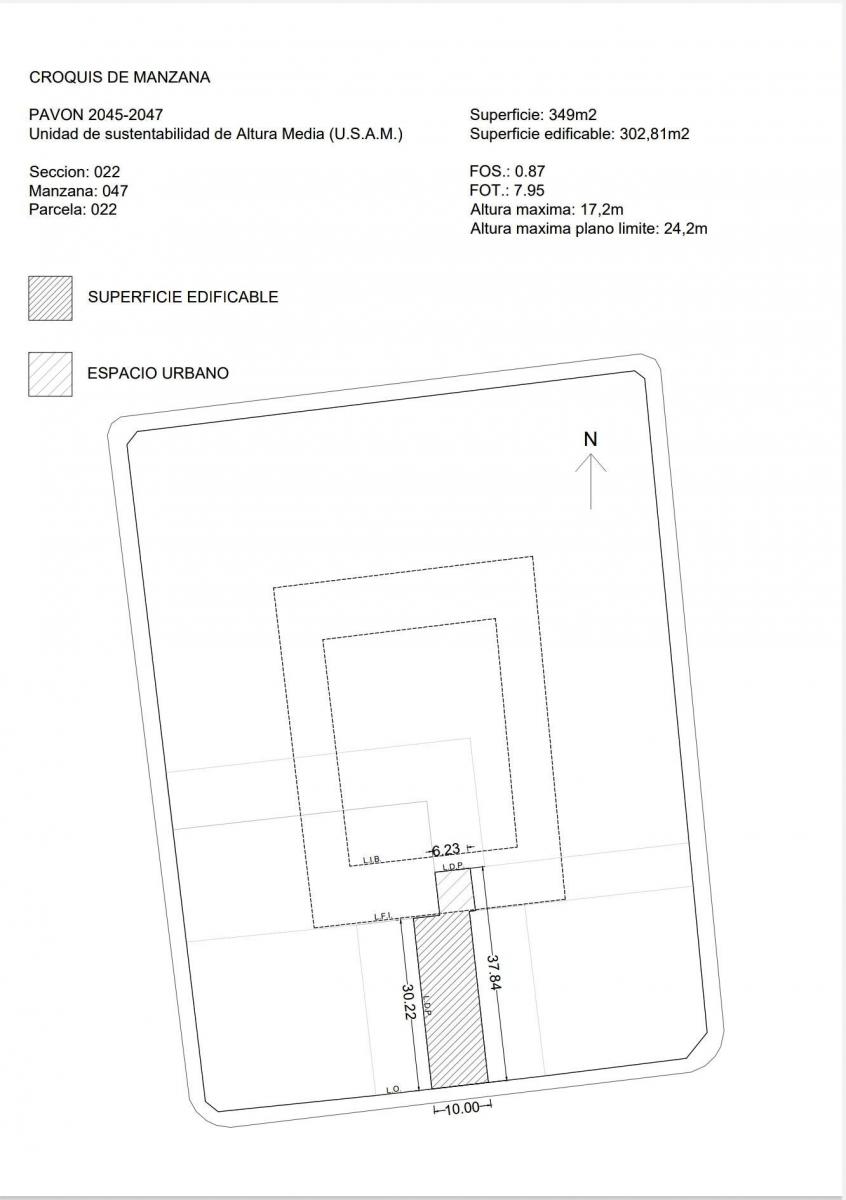 Pavón 2000. 349 m2 (10 x 30). Fot 7,95 Para const 2775 m2. 7 pisos, subsuelo