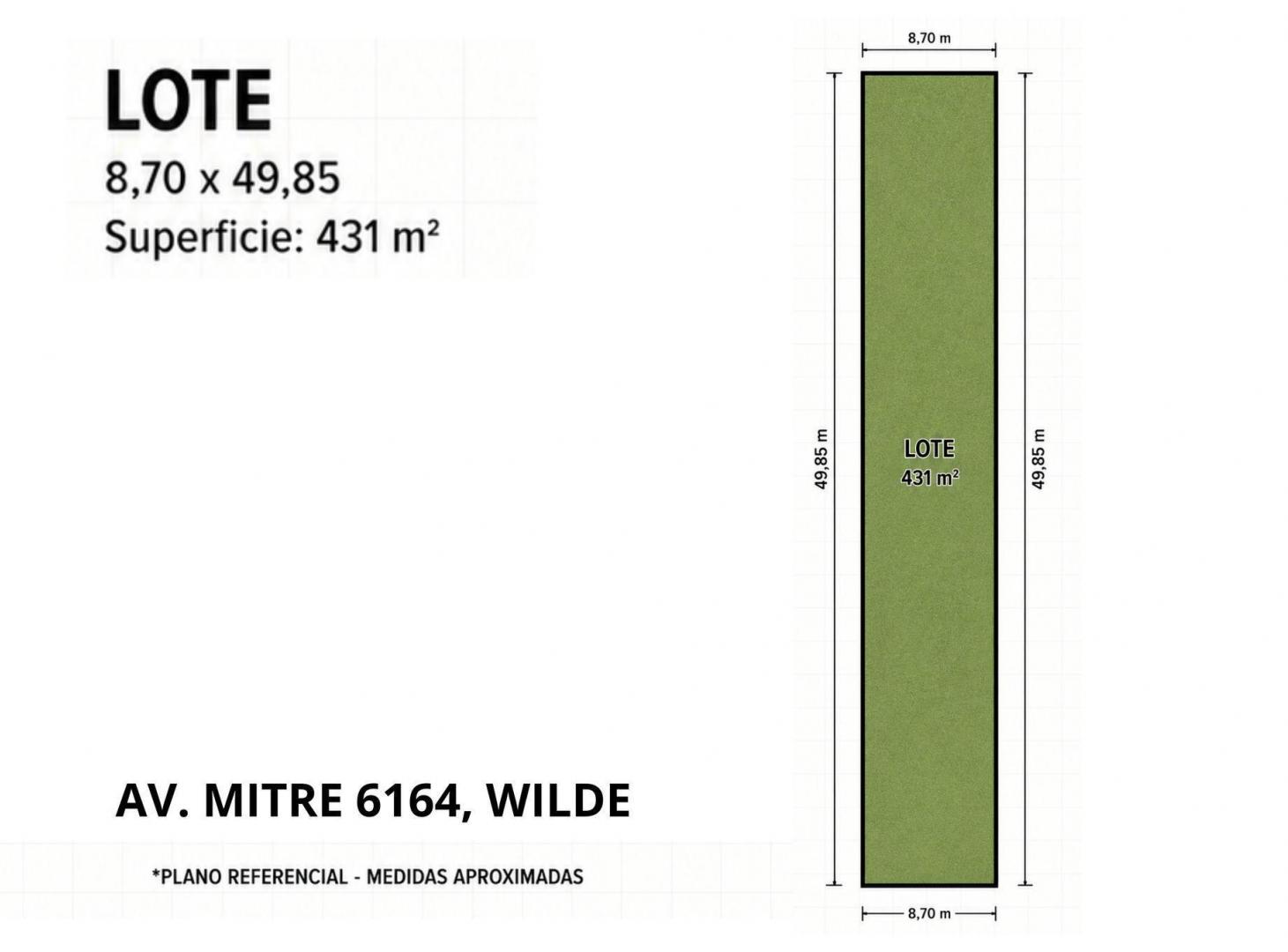 Foto de Lote en VENTA de 8,70 x 49,85 - 431m2 en WILDE, imagen 2