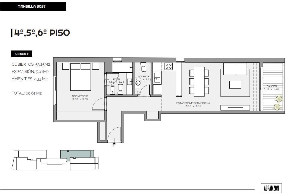 Departamento en venta Barrio Norte / Recoleta 2 ambientes.