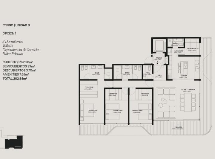 Departamento de 4 ambientes con dependencia y balcón terraza en Bajo Belgrano full amenities