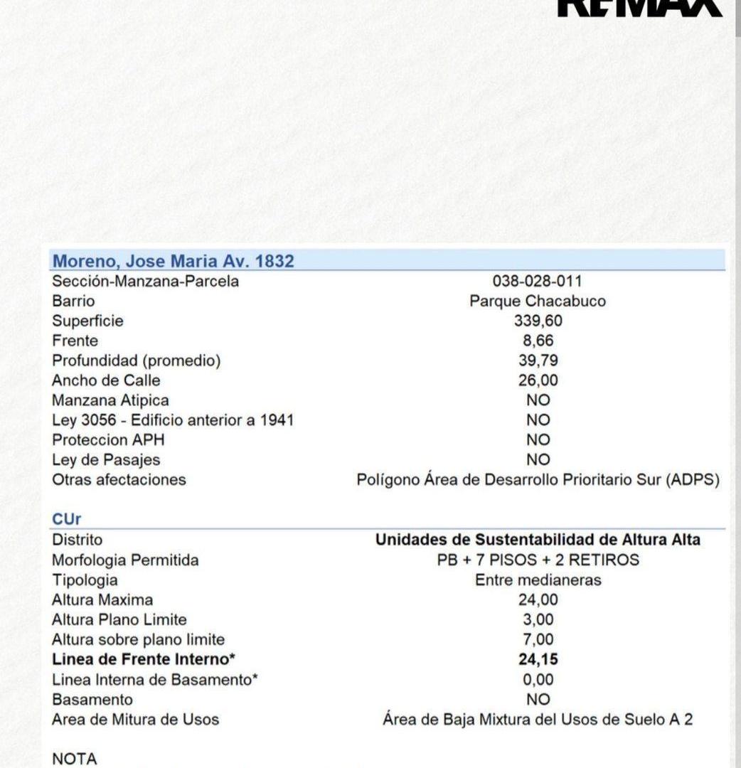 Lote apto desarrollo - Av.José María Moreno 1800