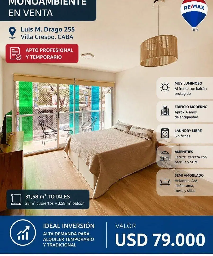 VENTA MONOAMBIENTE  EN VILLA CRESPO 3