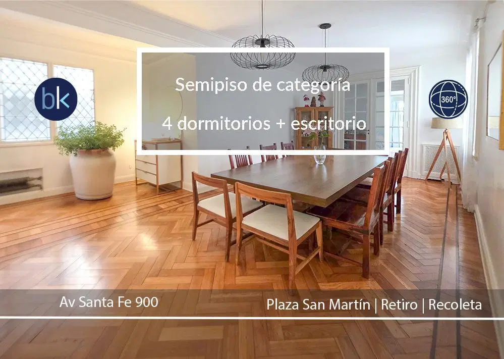 Venta  Semipiso al frente de 4 dormitorios  escritorio -  Plaza San Martin 8