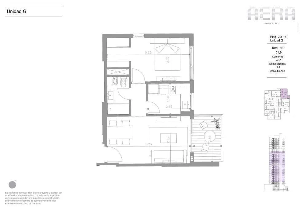 Departamento dos ambientes en venta en Saenz Peña