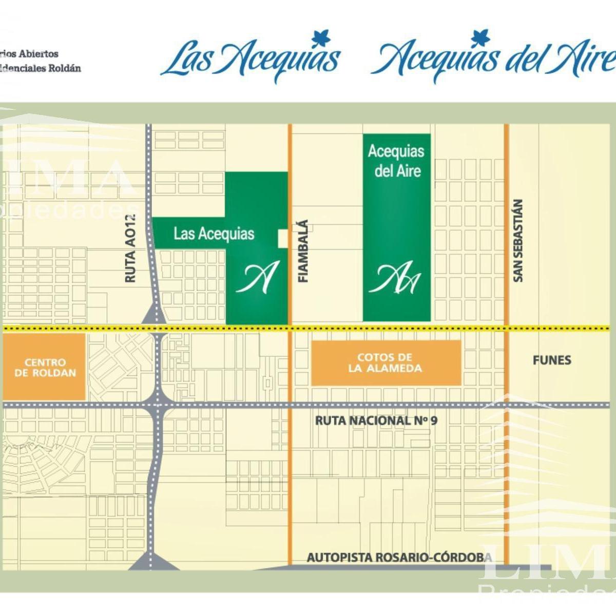 Excelente ubicación sobre AO12, lote Nº 340. Barrio Las Acequias. Roldán
