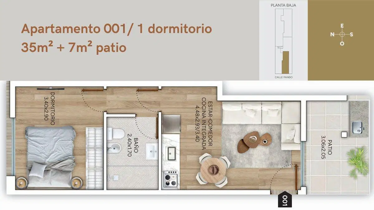 Venta casa 1 dormitorio con patio, Jacinto Vera 3