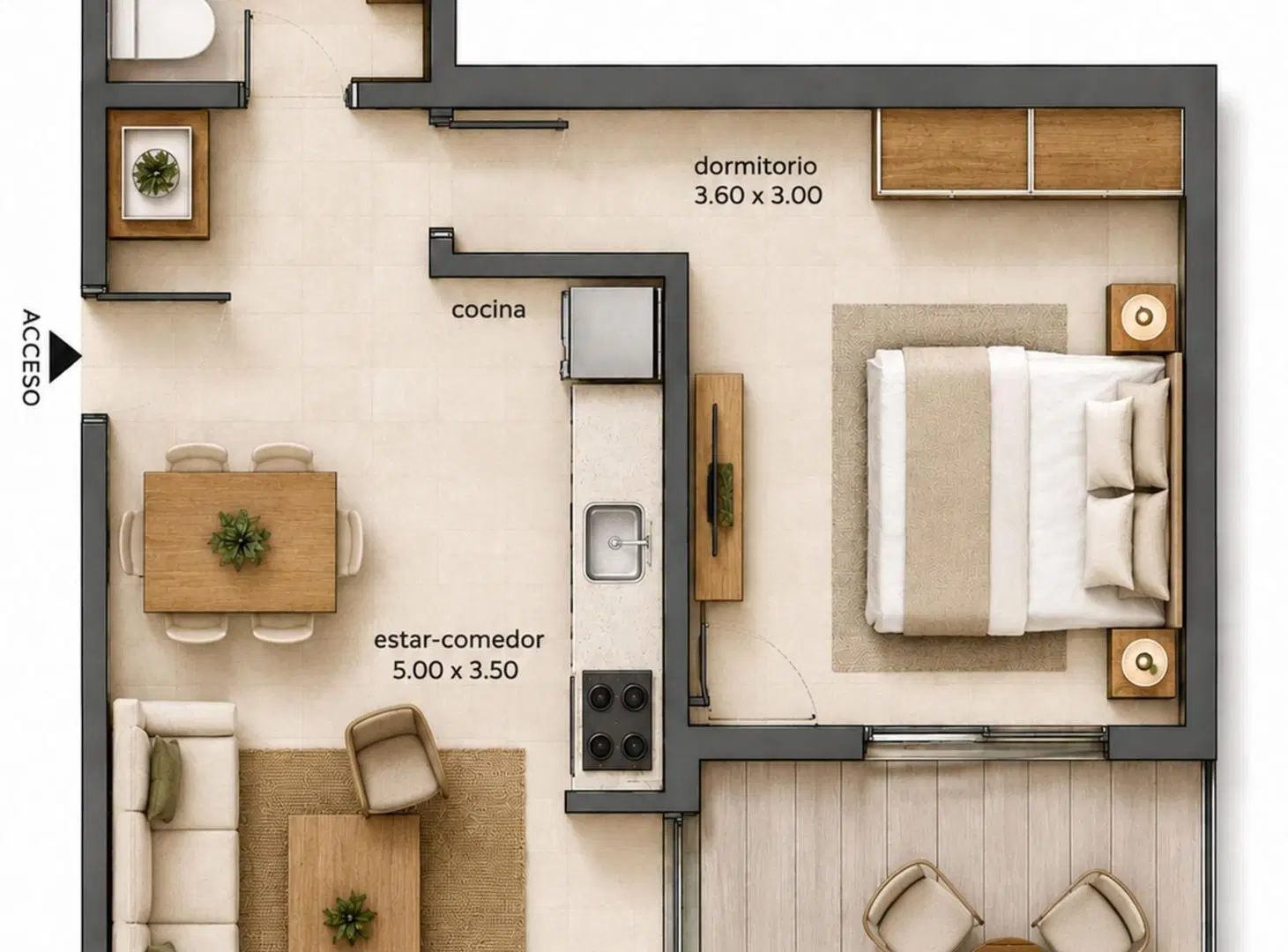 Venta apartamento un dormitorio Garaje Tres Cruces 3