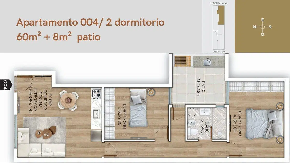 Venta casa 2 dorm, patio, parrillero, Jacinto Vera 3