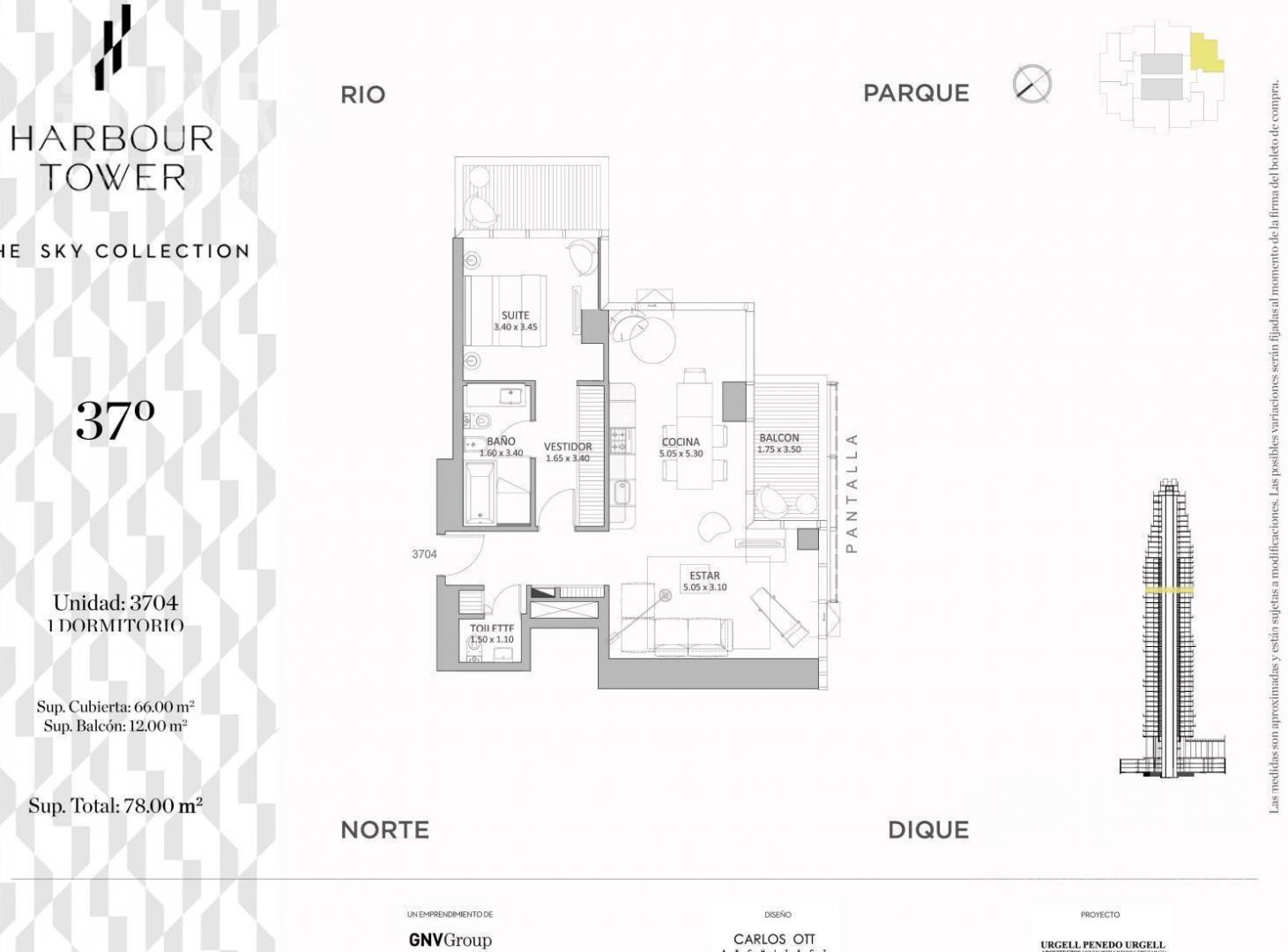 2 ambientes en Harbour Tower – Unidad 3704 | Vista al Parque