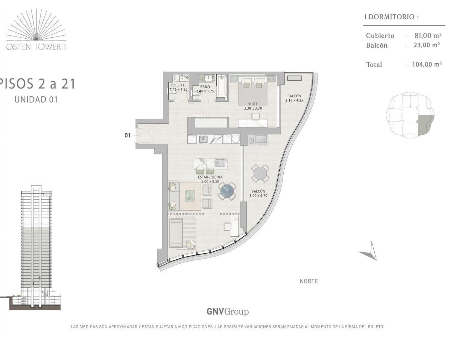Departamento en venta 2 ambientes, Puerto Madero, Osten Tower II