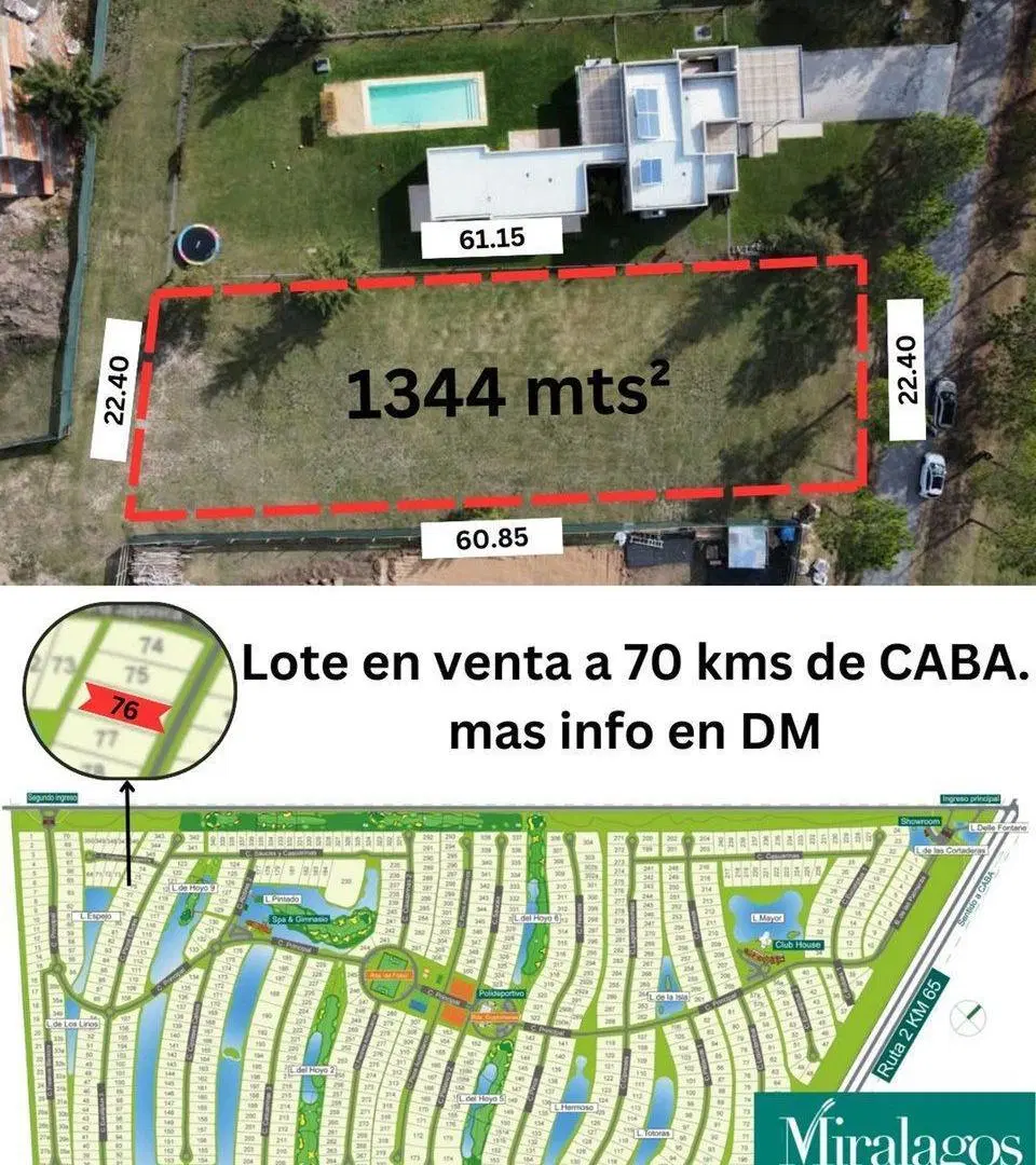 OPORTUNIDAD!! MIRALAGOS LOTE 1344m2  FINANCIADO 2