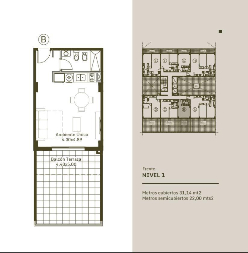 Venta, en construcción: departamento mono ambiente con balcón terraza - URQUIZA 455O, Caseros