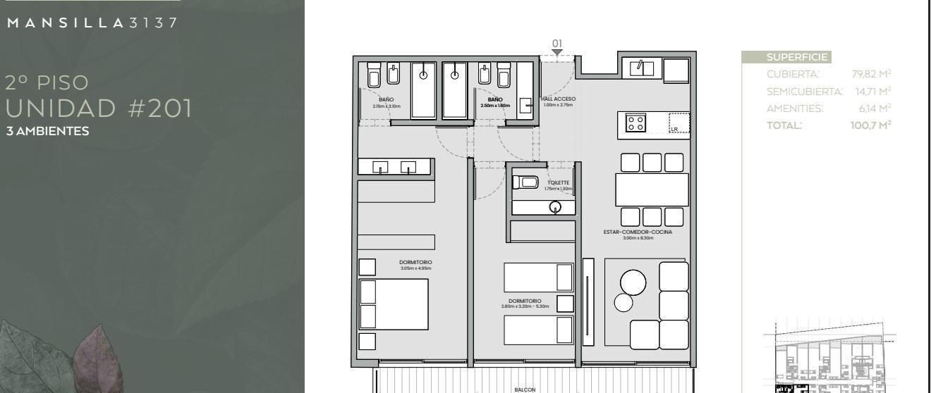 Exclusiva unidad de tres ambientes en Barrio Norte con amenities - Niu Mansilla