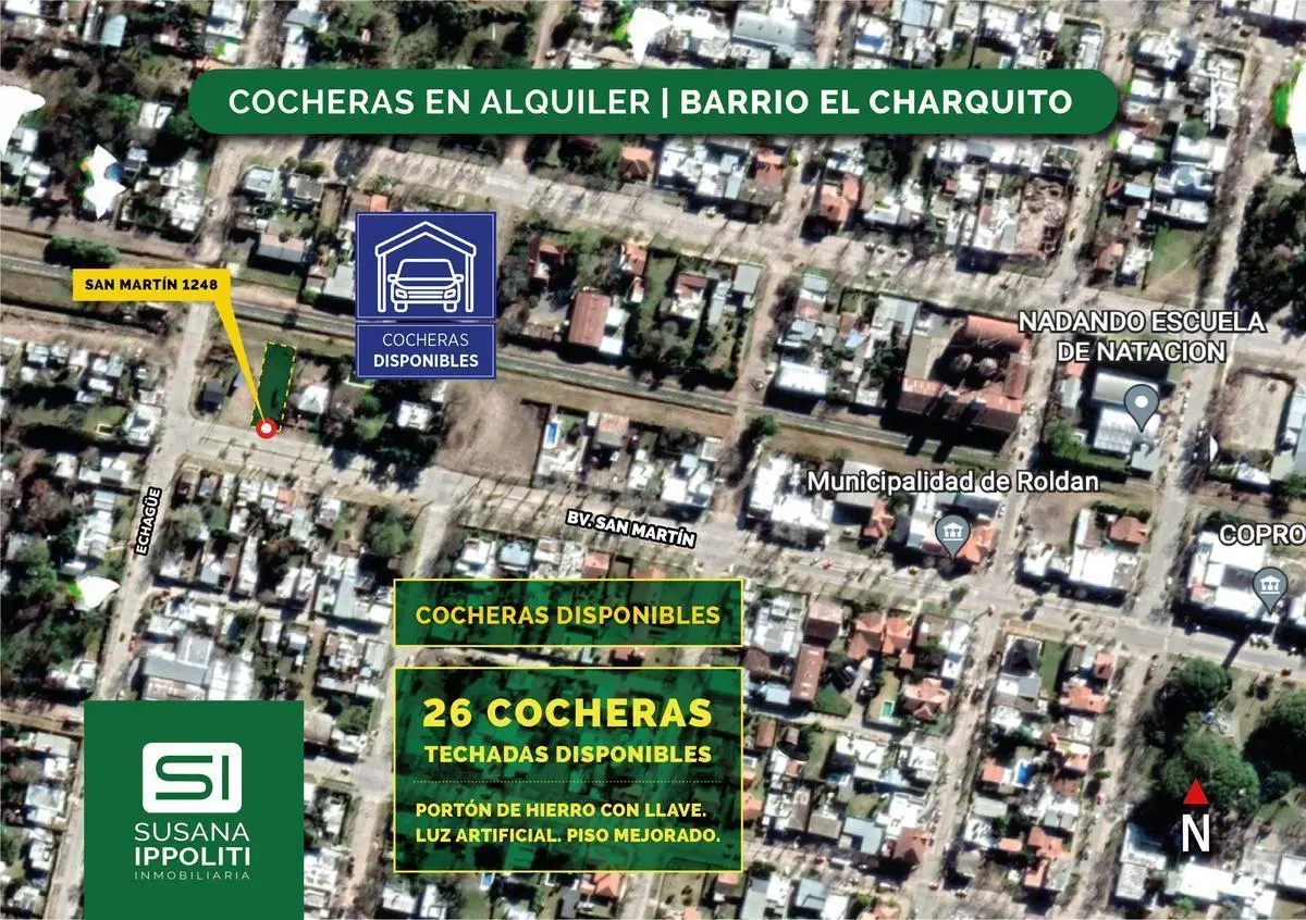 Cocheras en alquiler techadas zona céntrica Roldán 1