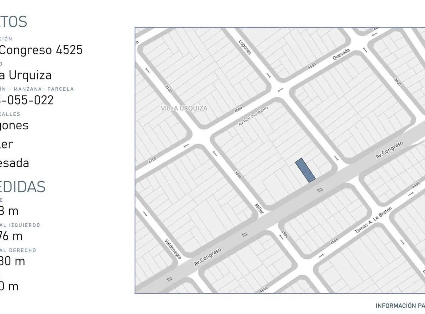 VENTA LOTE - VILLA URQUIZA - VENDIBLES 1100 MTS 3