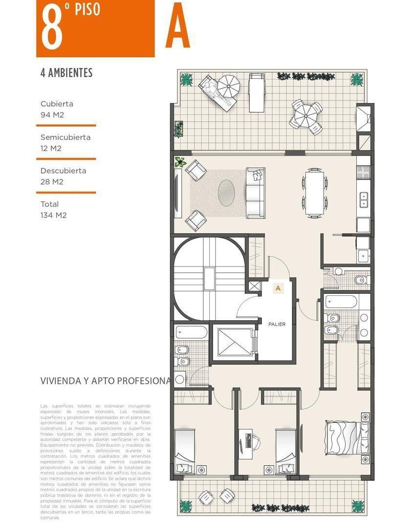 Julian Alvarez 725 8° A, Villa Crespo - 4 ambientes con terraza y parrilla, de pozo