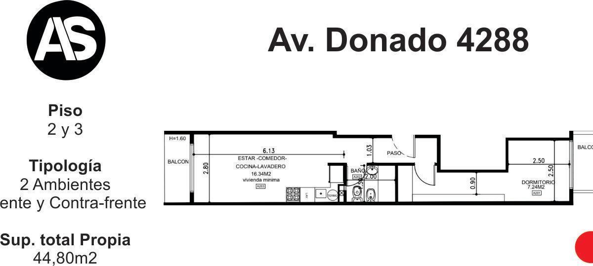 DEPARTAMENTO 2 AMBIENTES EN PISO 3 (VENTA EN POZO)