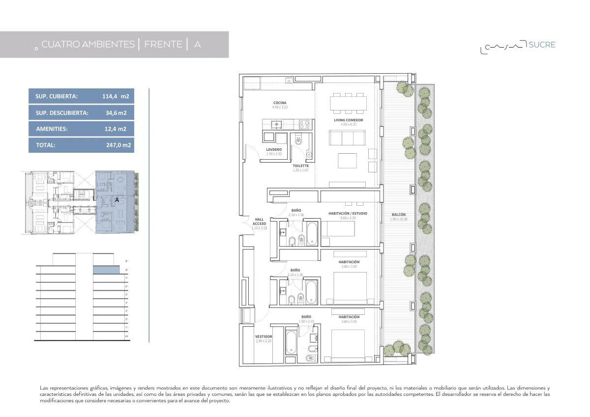 Casa Sucre - Bajo Belgrano - Edificio Full Amenities - 4 Ambientes - Piso 8 "A"