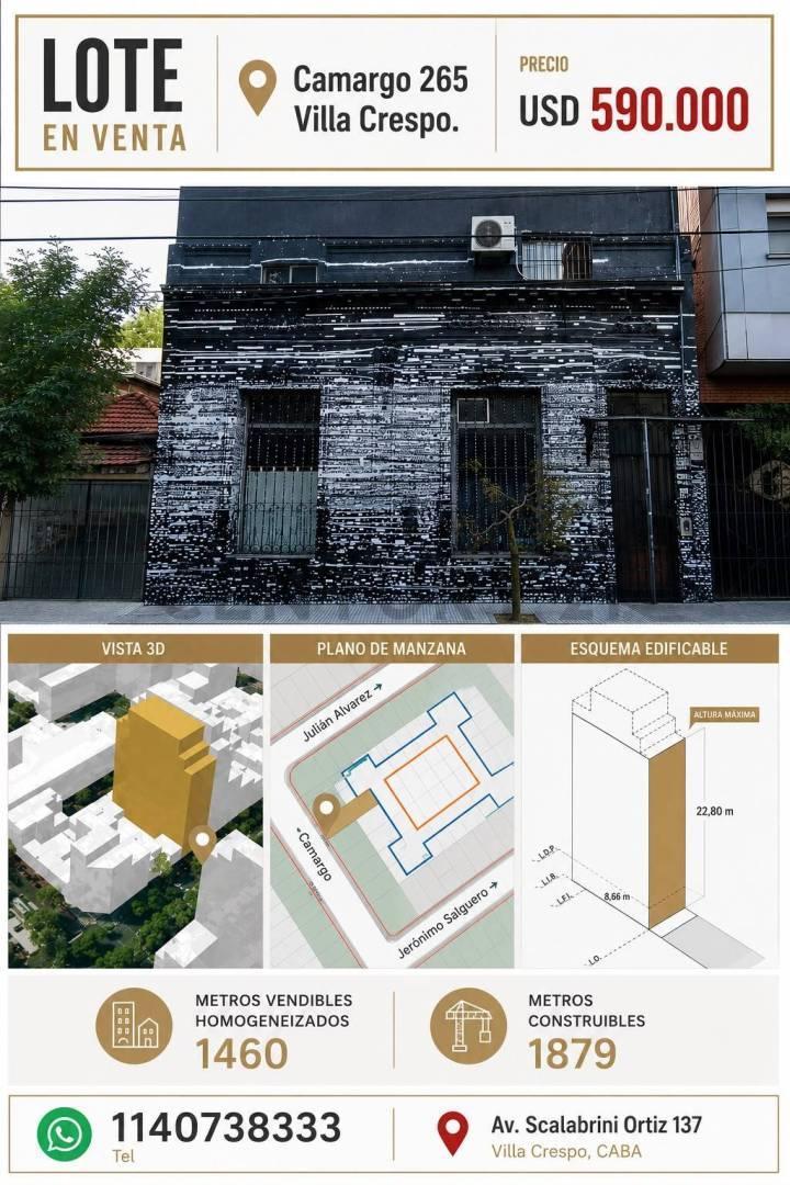Foto de VENTA LOTE EN VILLA CRESPO 8,64 x 25,50 EDIF 7 pisos + 2 retiros, imagen 3