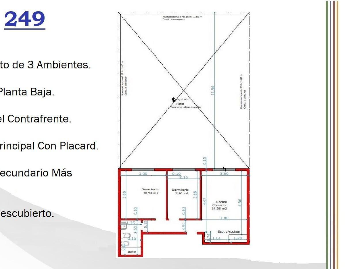 DEPARTAMENTO DE 3 AMB EN PLANTA BAJA CON GRAN PATIO - VENTA EN POZO / ARIETA 249