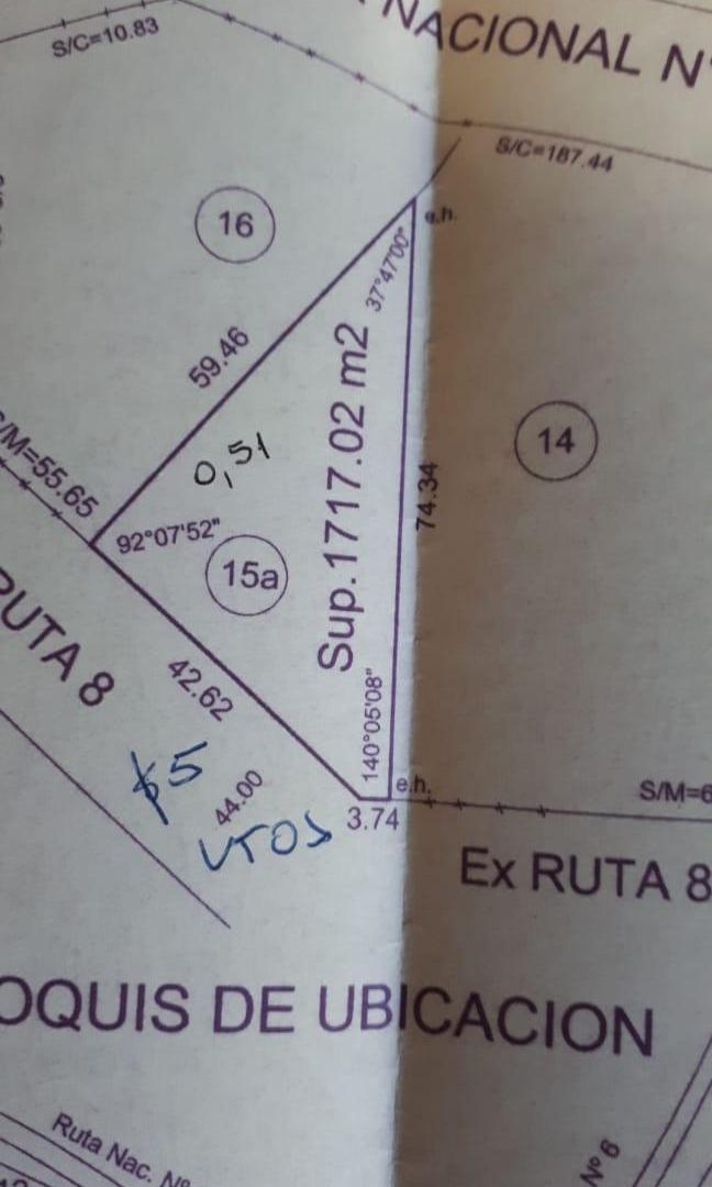 VENTA DE FRACCION INDUSTRIAL DE 5000 M2 COLECTORA RUTA 8