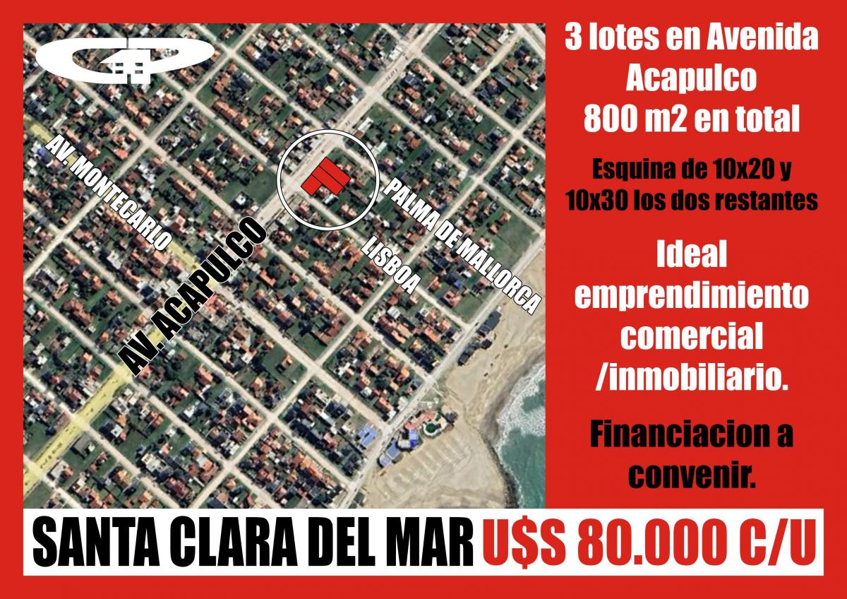 3 Lotes con Financiacion en Av Acapulco! Unico en Santa Clara del Mar 2