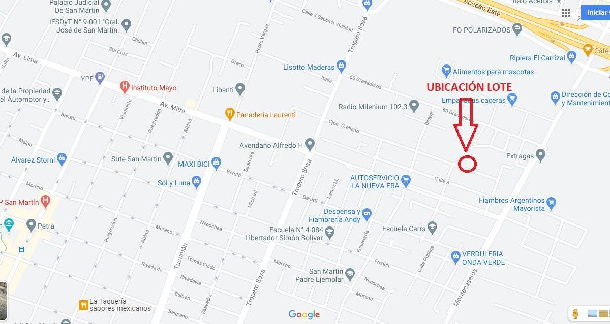 Venta de Lote de 200 m en Bº Nueva Argentina. San Martin 2