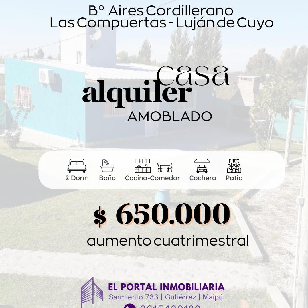 CASA en ALQUILER | Amoblada en Las Compuertas, Lujan de Cuyo