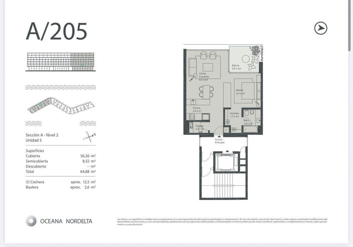 VENTA OCEANA DEPARTAMENTO MONOAMBIENTE C/COCHERA