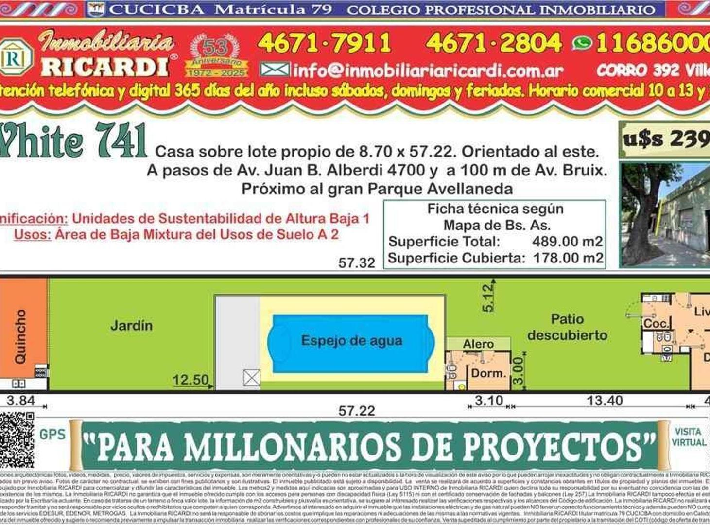 PARA MILLONARIOS DE PROYECTOS lote largo mitad de cuadra