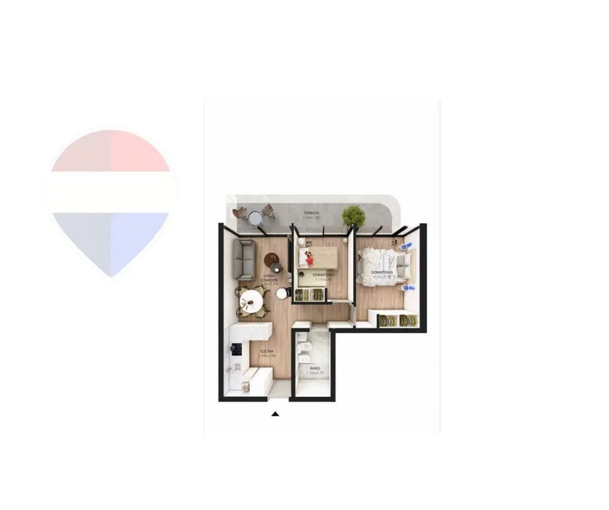 VENTA DEPTO 2 DORM PUNTA GORDA C TERRAZA Y GARAGE 1