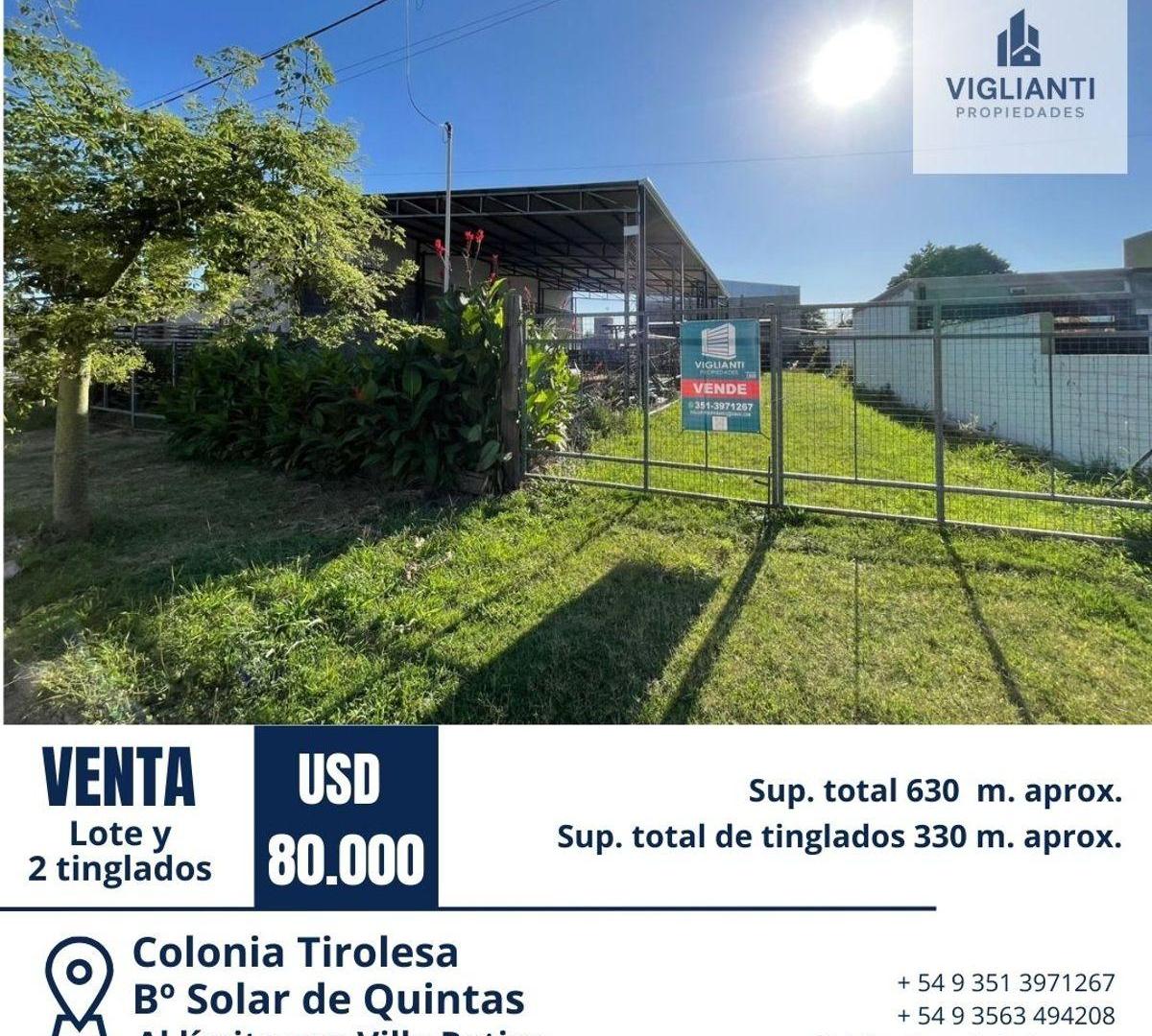 VENTA LOTE Y 2 TINGLADOS- Colonia Tirolesa al límite con Villa Retiro