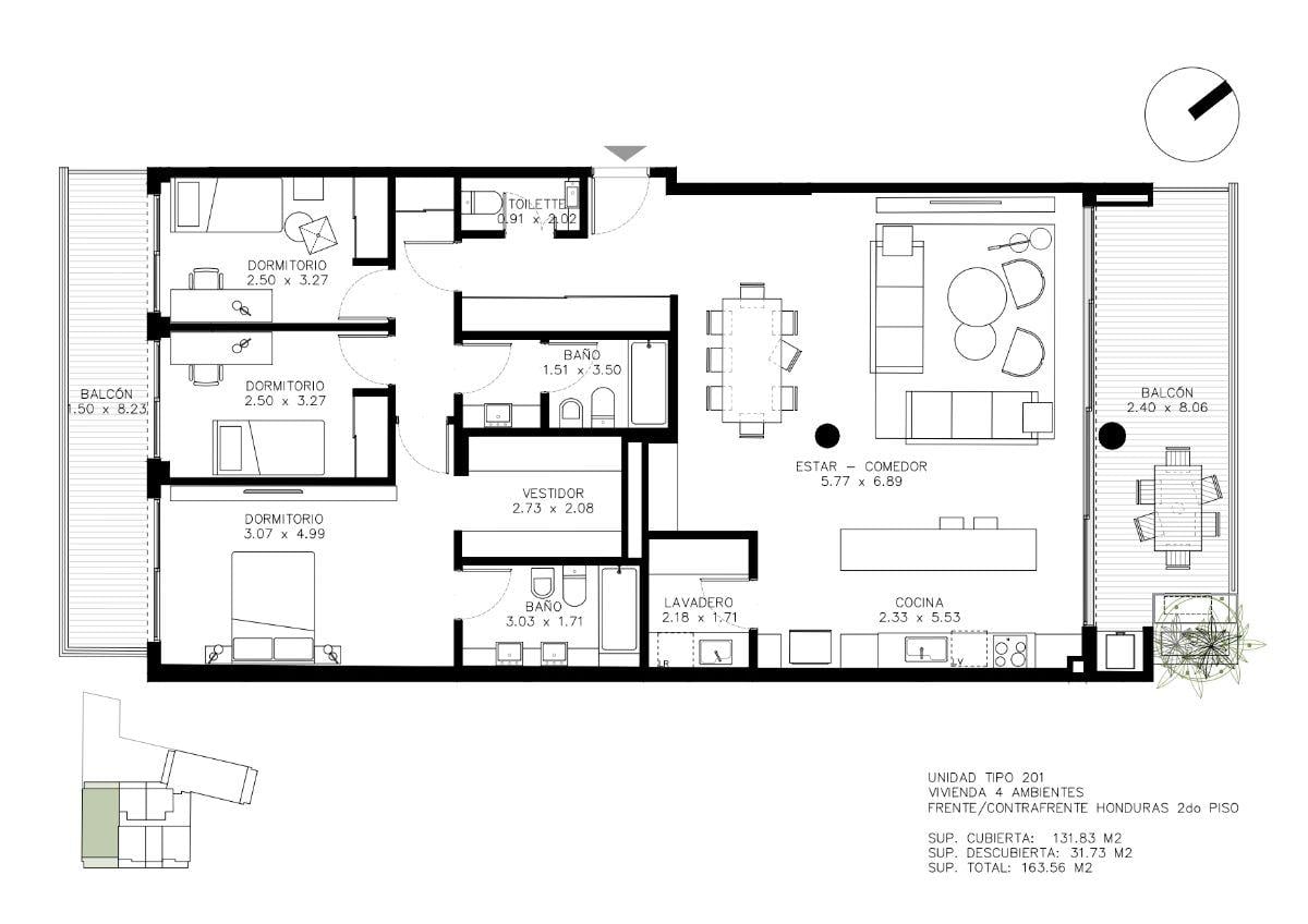 4 amb 164 m² con Family Room, Suite y Balcón Terraza – Palermo Soho