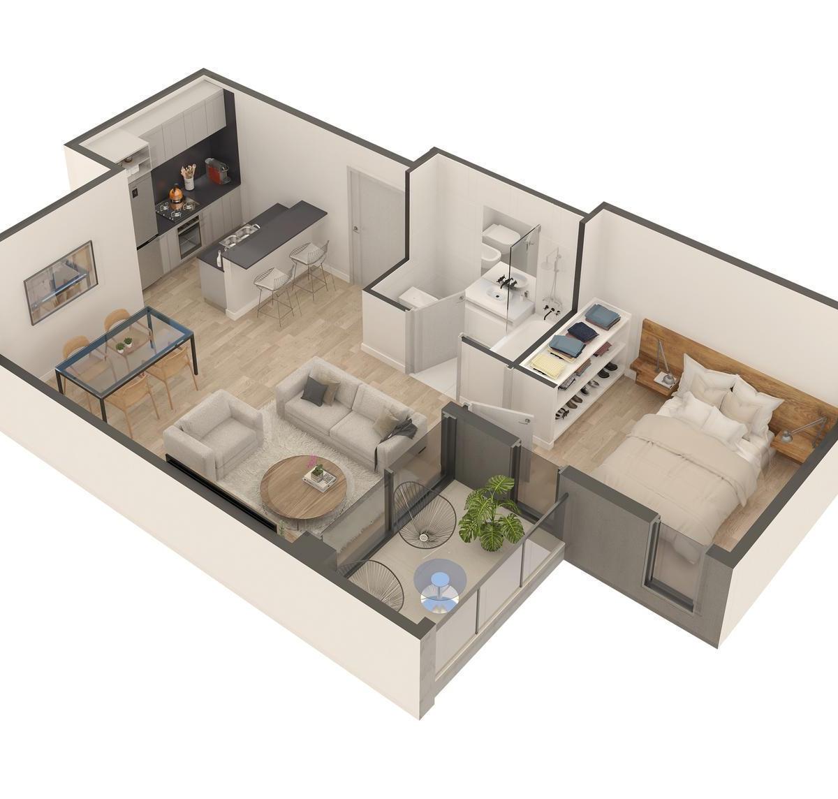 Departamento en Venta 2 Ambientes en Construcción en Monte Castro 1