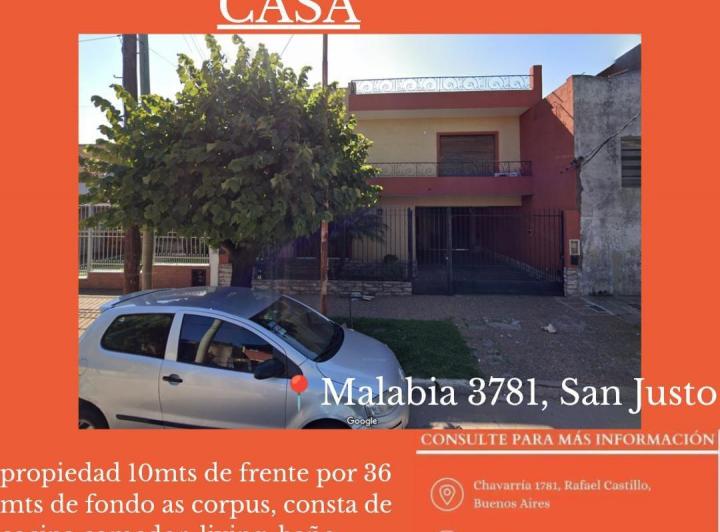 Propiedad ( casa y galpon) en VENTA ubicada en la calle Malabia 3781, San Justo.