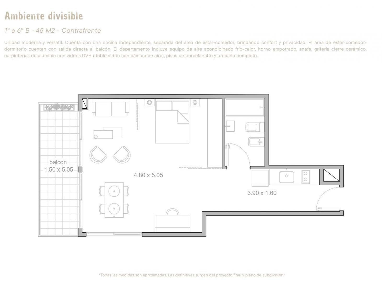 Departamento monoambiente en pozo de calidad constructiva superior apto profesional