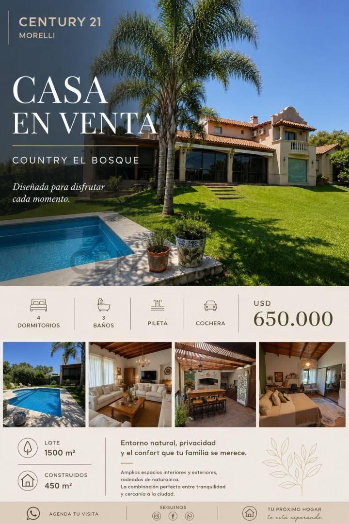 CASA EN VENTA COUNTRY EL BOSQUE | 4 DORM , 3 BAÑOS, PILETA