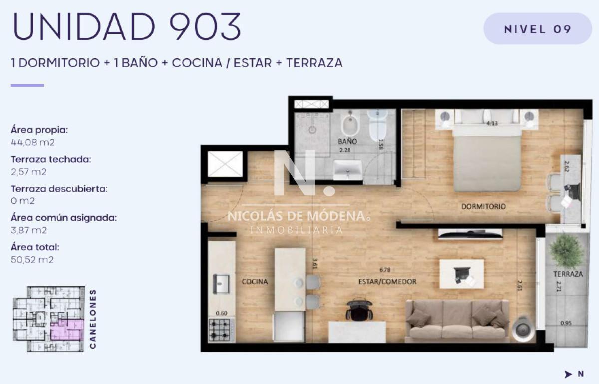 Foto de Apartamento de 1 dormitorio terraza al frente. Cordón - Montevideo, imagen 4