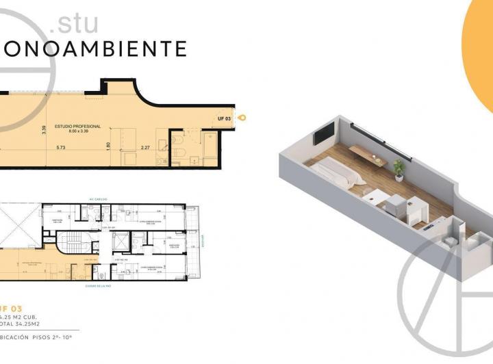 Departamento en venta monoambiente en Belgrano en construcción