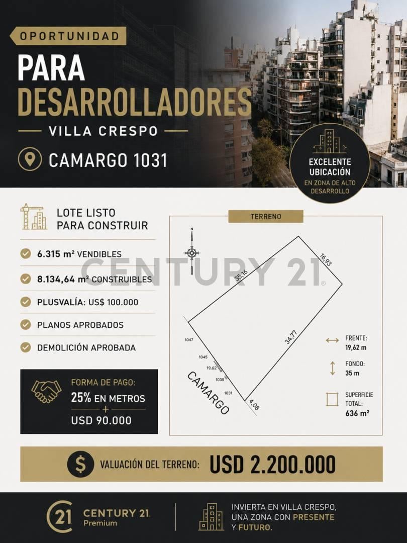 Foto de VENTA TERRENO/LOTE VILLA CRESPO VENTA POR CANJE DE 25% DE METROS DE OBRA, imagen 1