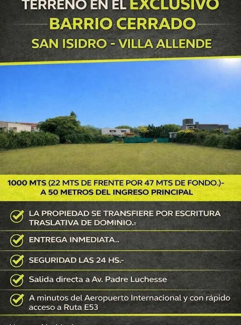 Lote en San Isidro Country | 1000 m² | Villa Allende | Escritura 5
