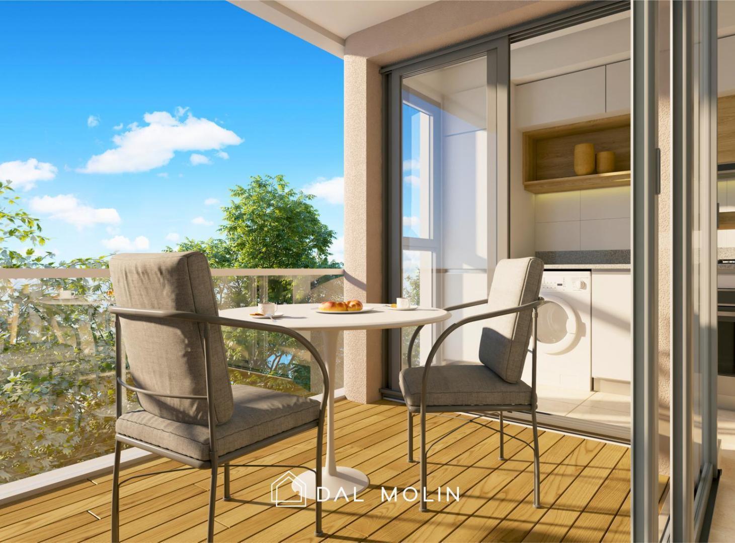 Departamento en semipiso. 2 ambientes a estrenar. La Perla. Inversión. Amenities. Balcón a la calle